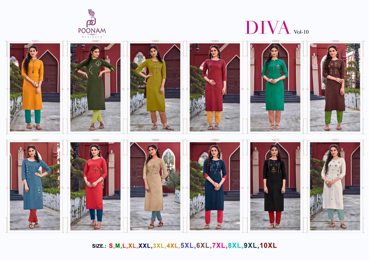 POONAM DIVA VOL-10 Latesy fancy Festive Wear Heavy Cotton Slub Kurtis With Bottom Collection (? 325/- ( 6xl to 10xl) 